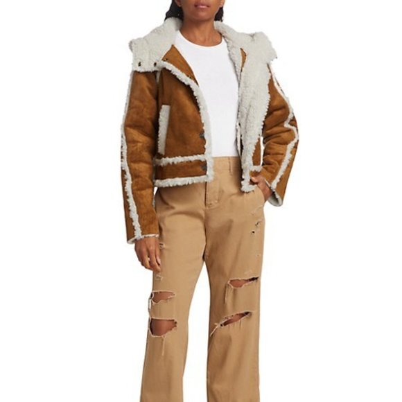 FREE PEOPLE VEGAN Leather Shearling SHERPA HOODED Jacket - Picture 2 of 13